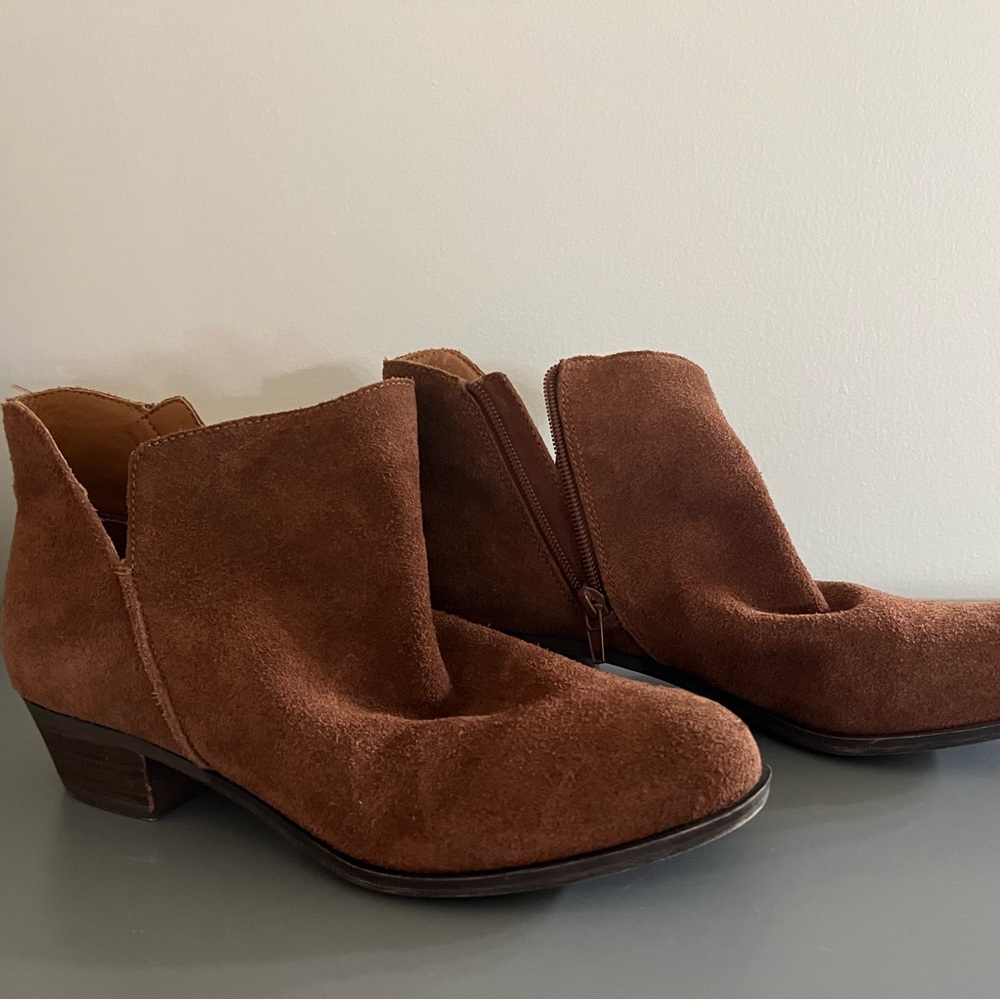 Lucky Brand Brown Ankle Booties with Side Zipper size 8.5
